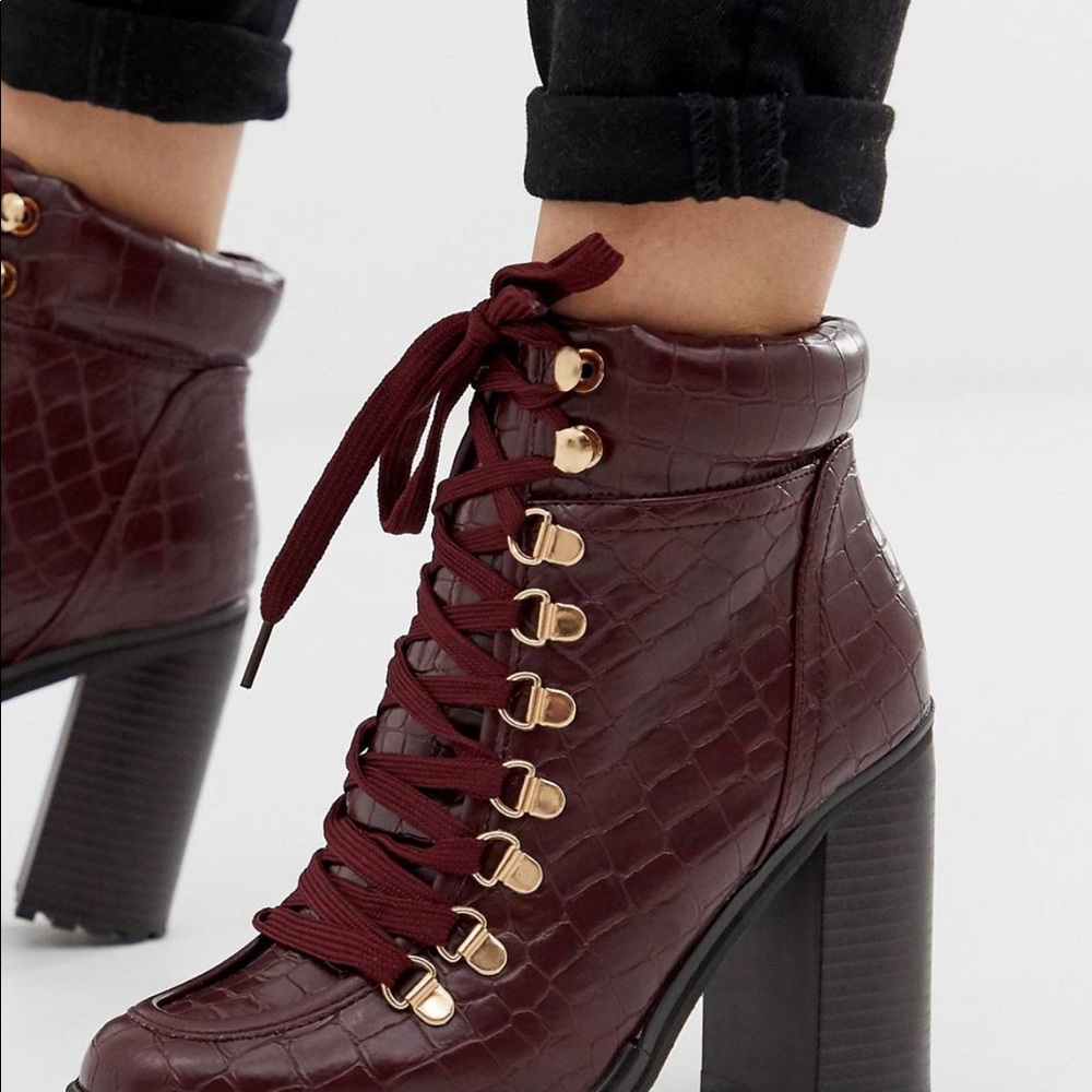 Croc Heeled Boot in Red